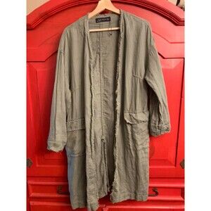 NWOT Zara Woman Size M 100% Linen Khaki Green Long Shirt Jacket Salvage Edges